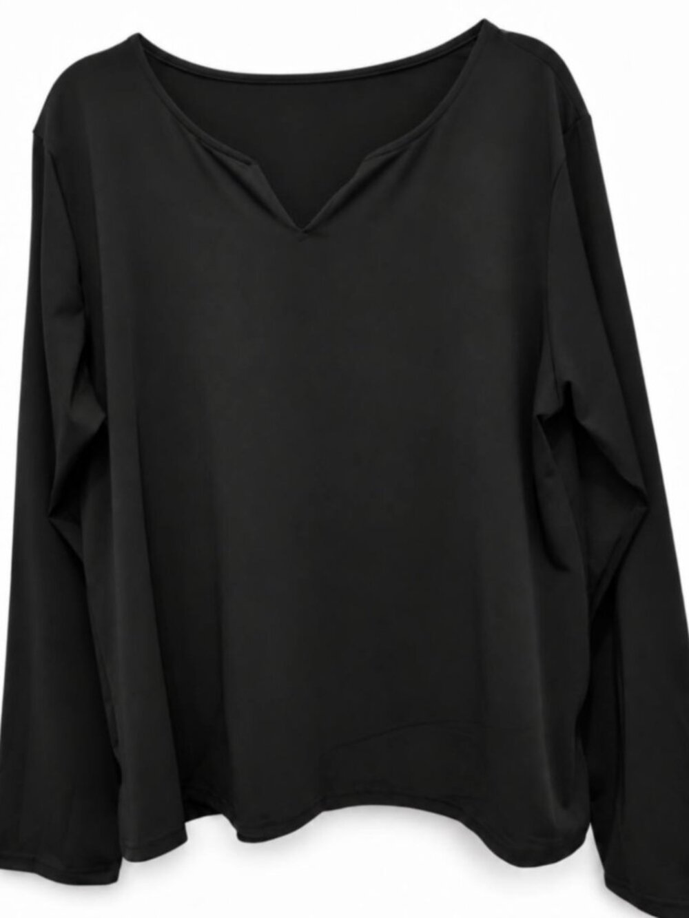 Black V-Neck Long Sleeve Stretch Blouse – Plus Size 3XL